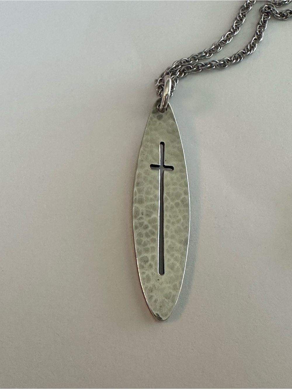 Retired James Avery Rare Long Hammered Pendant with Cut-Out Cross Center Over 2"